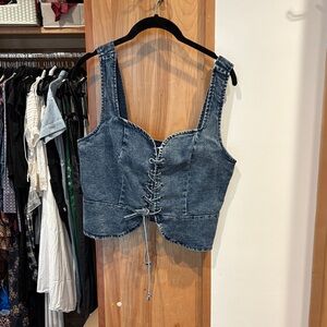 12th Tribe Blue Lace-Up Denim Crop Top